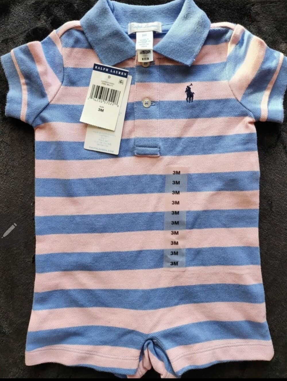 Ralph Lauren Pink and Blue Striped Polo Romper & White Short Sleeve Polo Shirt